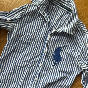 Vintage ralph lauren womens button down blue and white striped shirt